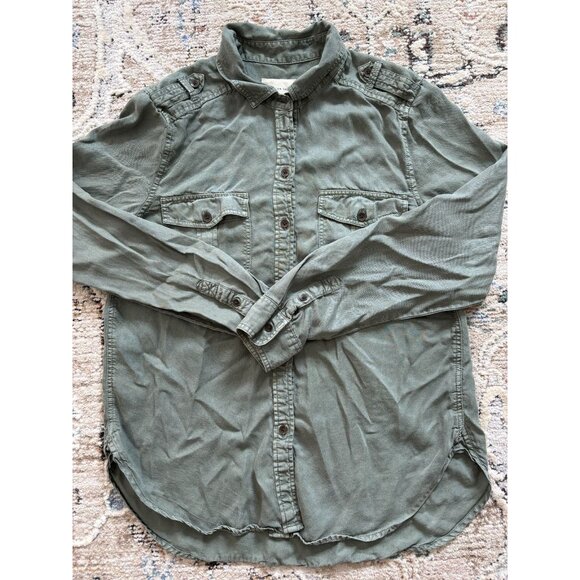 American Eagle Ahhmazingly Soft Boyfriend Fit Olive Green Button Shirt Sz Sm - Picture 1 of 6